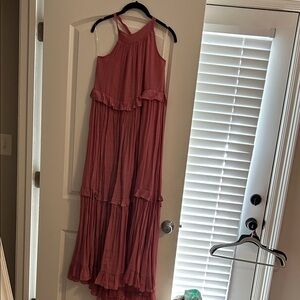 Women's Sleeveless Ruffled Maxi Dress - Dusty Rose